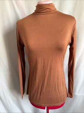 Slim Fit Brown Turtleneck Long Sleeve Top